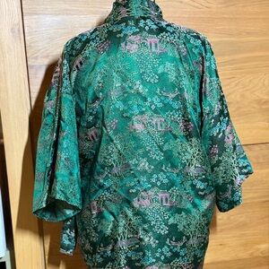 Vintage Green Asian Printed Floral Kimono